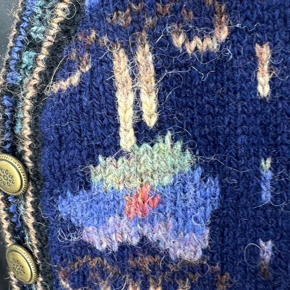 Icelandic design vintage wool, zip front lined sweater floral print jacket M - Picture 8 of 11